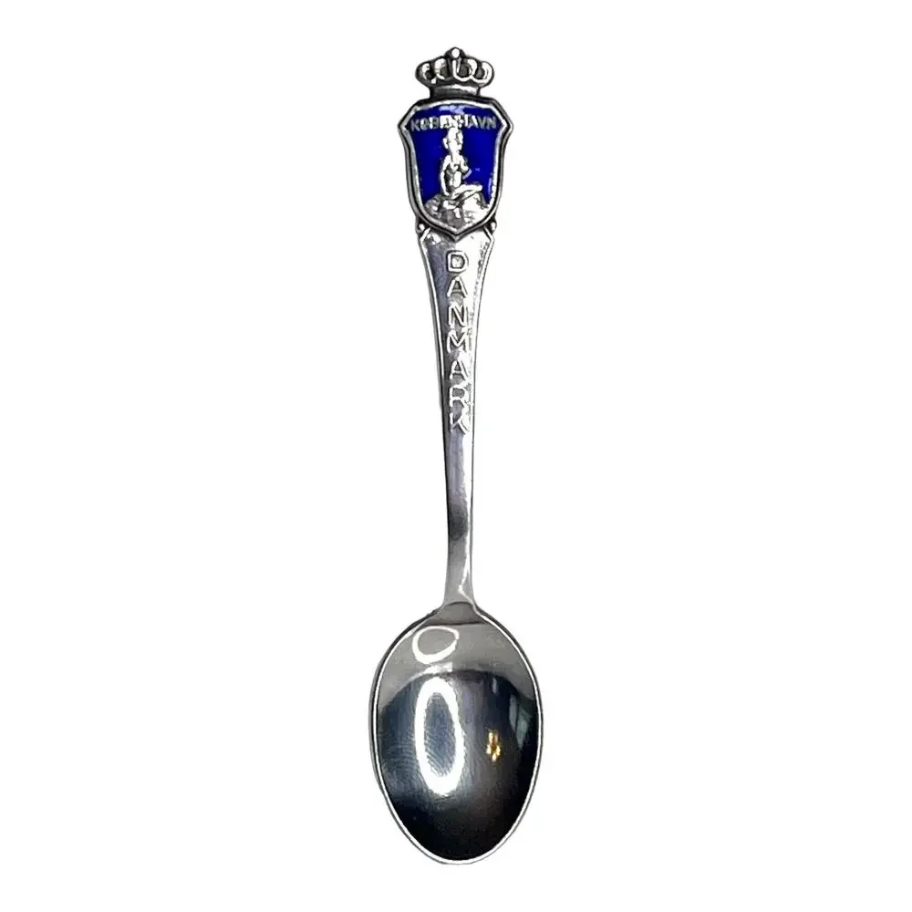 Danmark Silver Tea Spoon Mermaid Crown Hilsen Fra Kobenhavn Meka 3.75